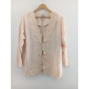 SL Fashion Victorin‎ Blouse Ivory Large VTG Romantic Top Rose Tie Cottagecore